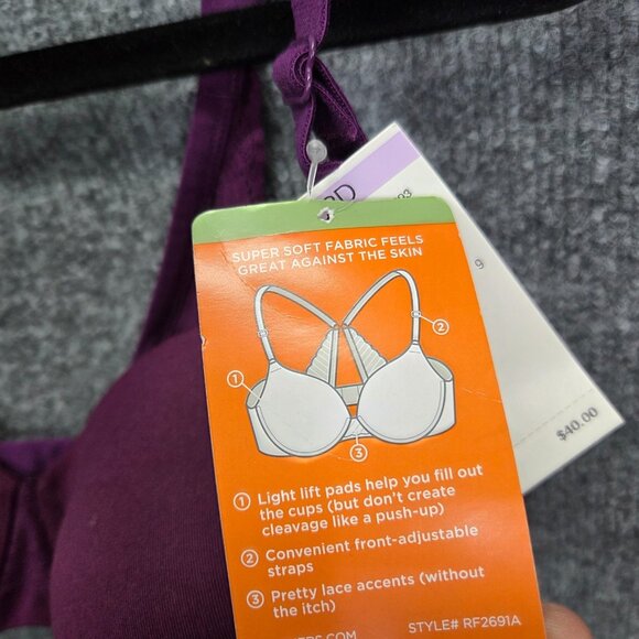 NEW Warners 38D Cloud 9 Inner Lift Underwire Bra Purple $40 - Picture 4 of 7